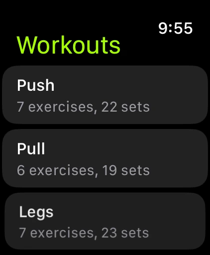 L'elenco Allenamenti su Apple Watch: Push, Pull e Legs
