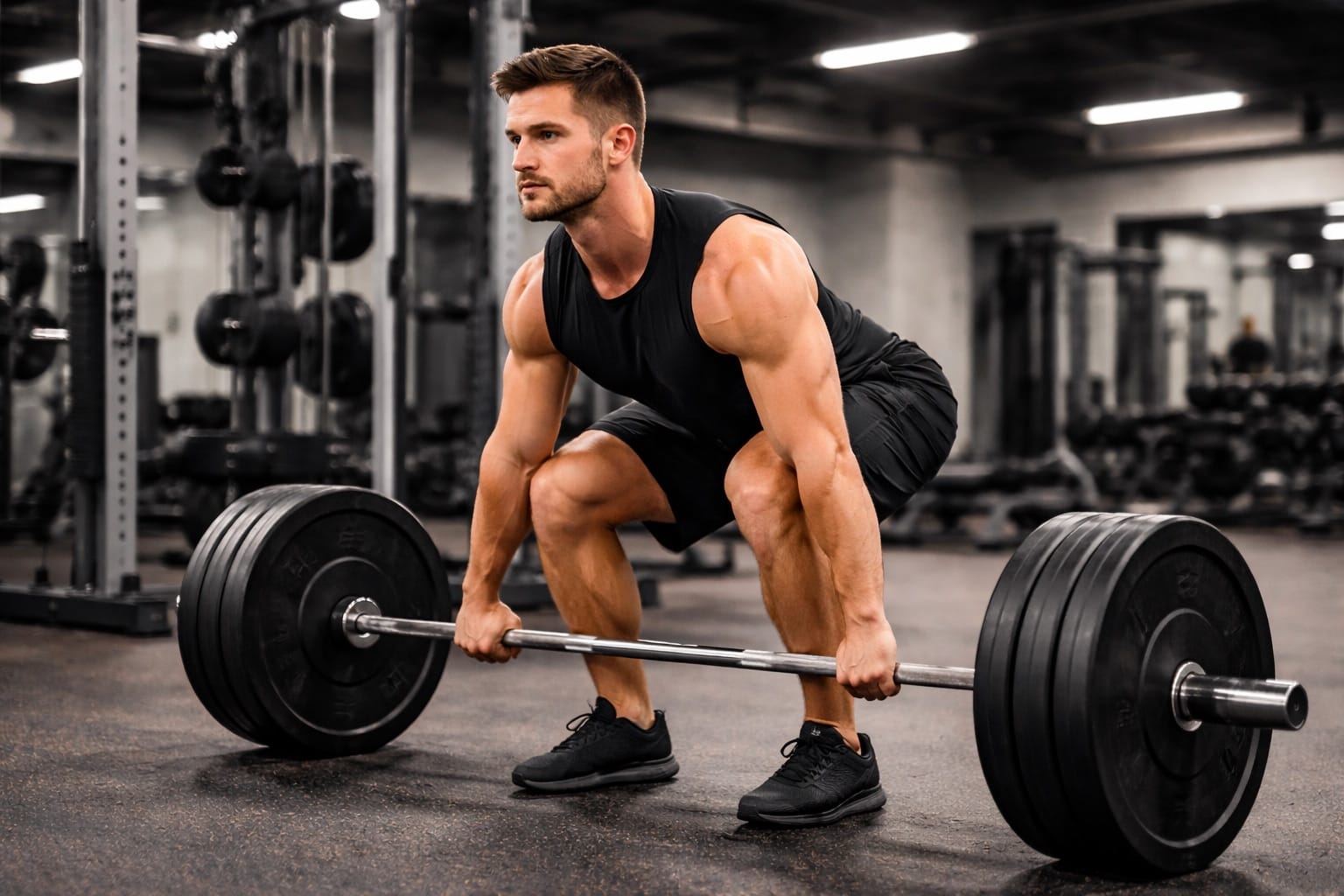 Person performing bench press in gym