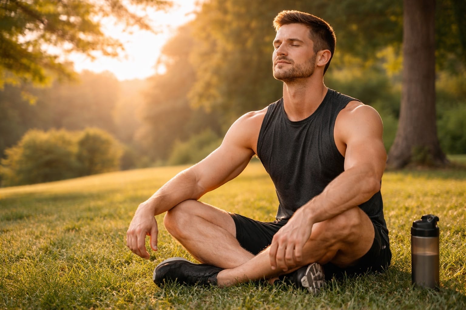 Person feeling peaceful after outdoor workout