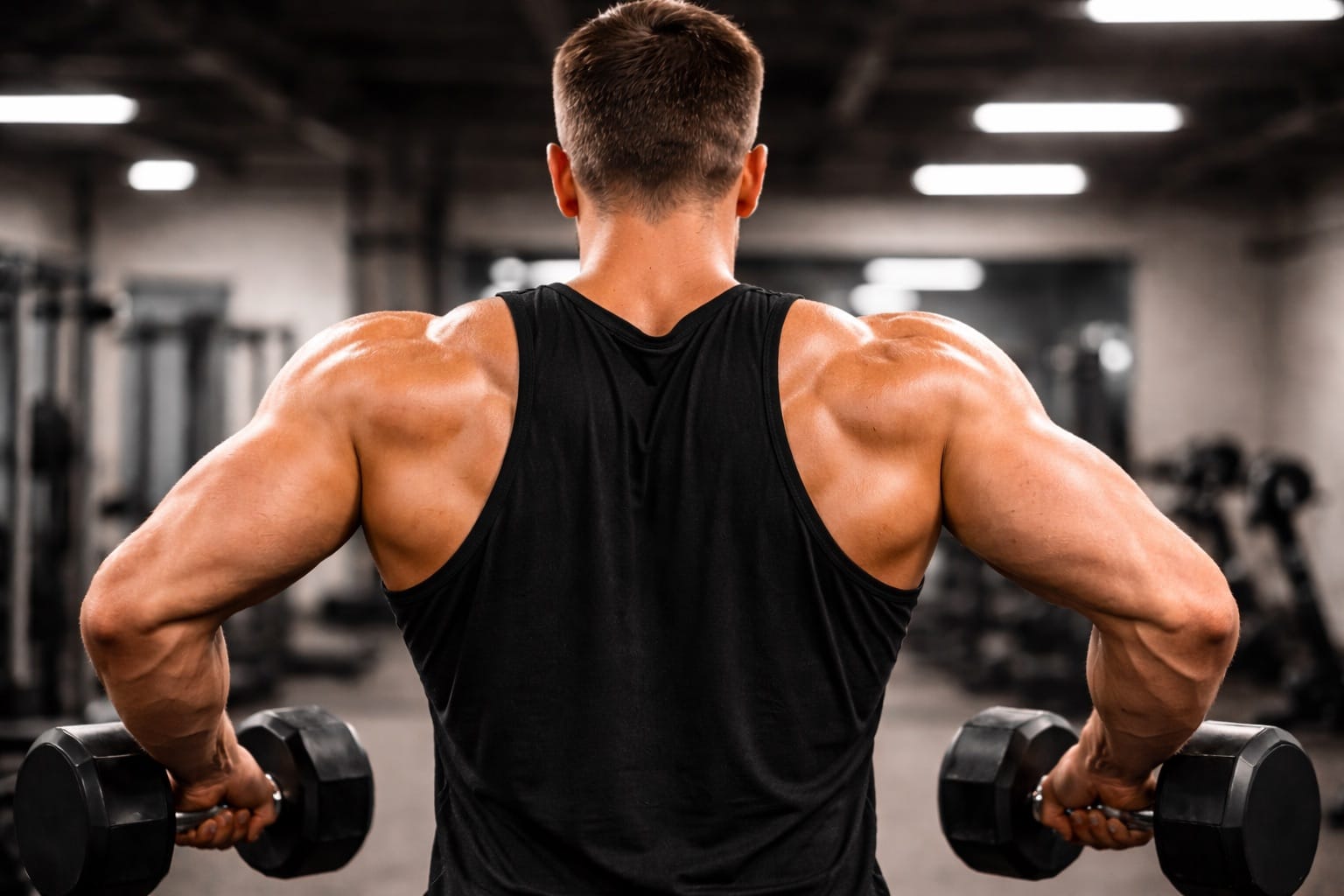 Muscular back showing well-developed trapezius muscles