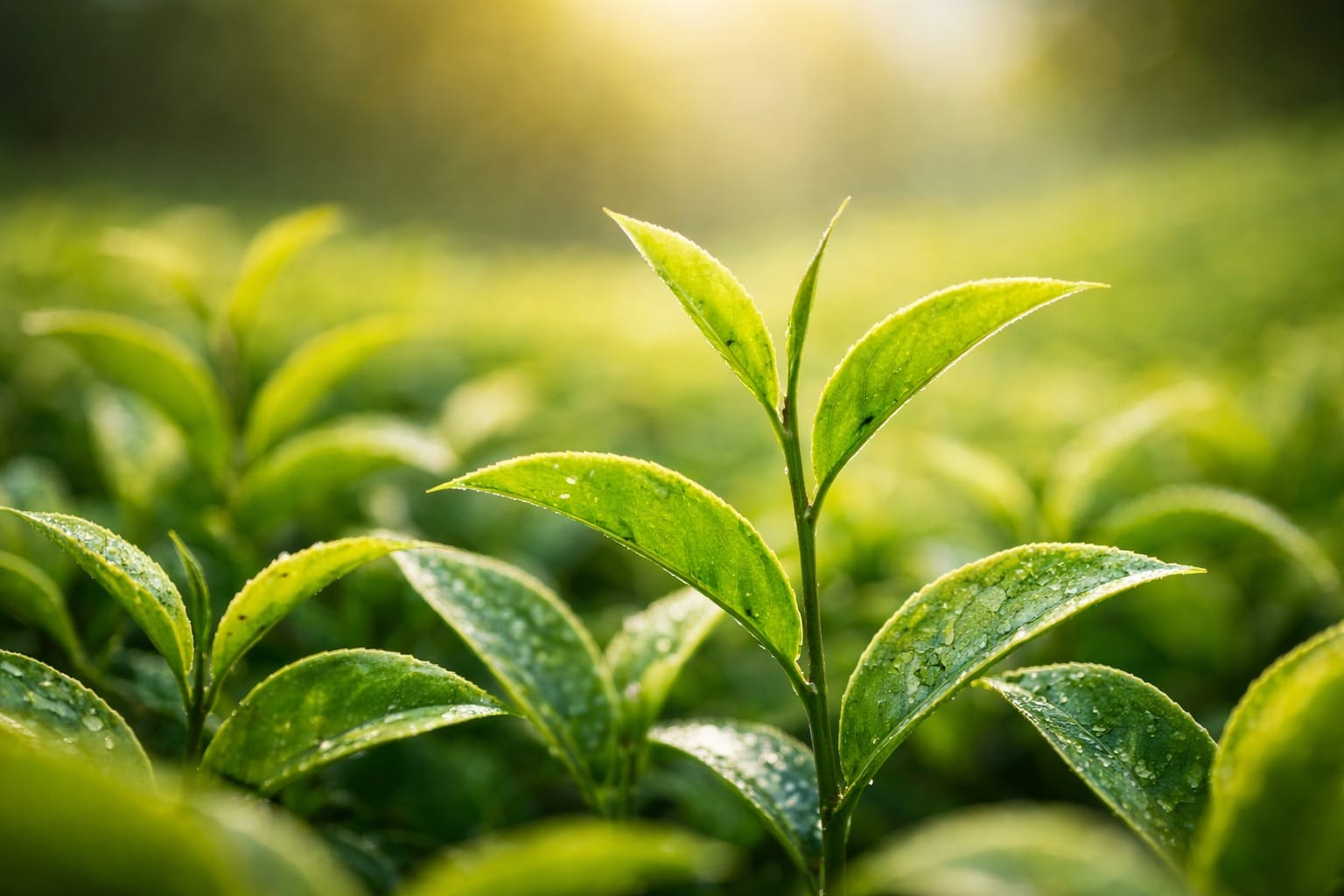 Green tea leaves representing natural L-theanine source