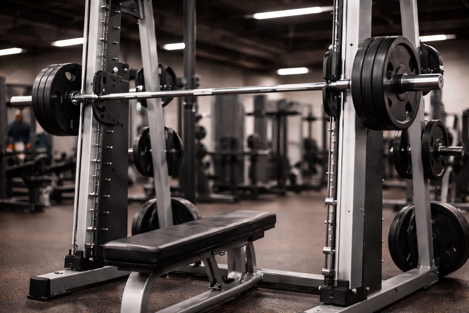 Smith machine in a gym ready for training