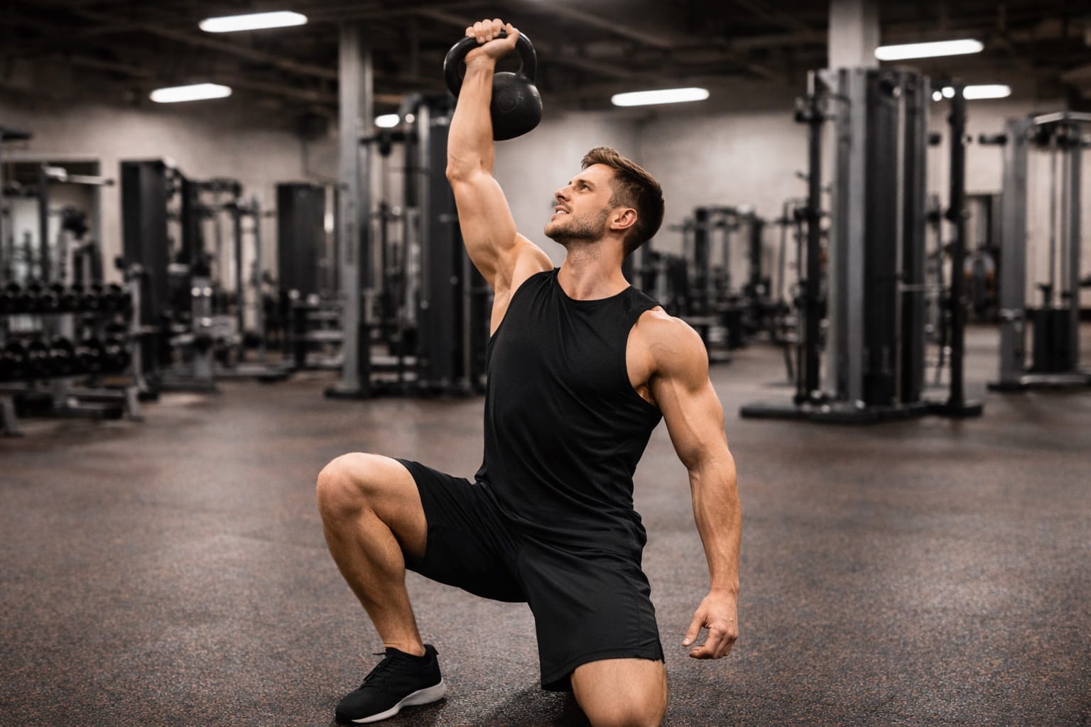 Person performing a kettlebell Turkish get-up exercise