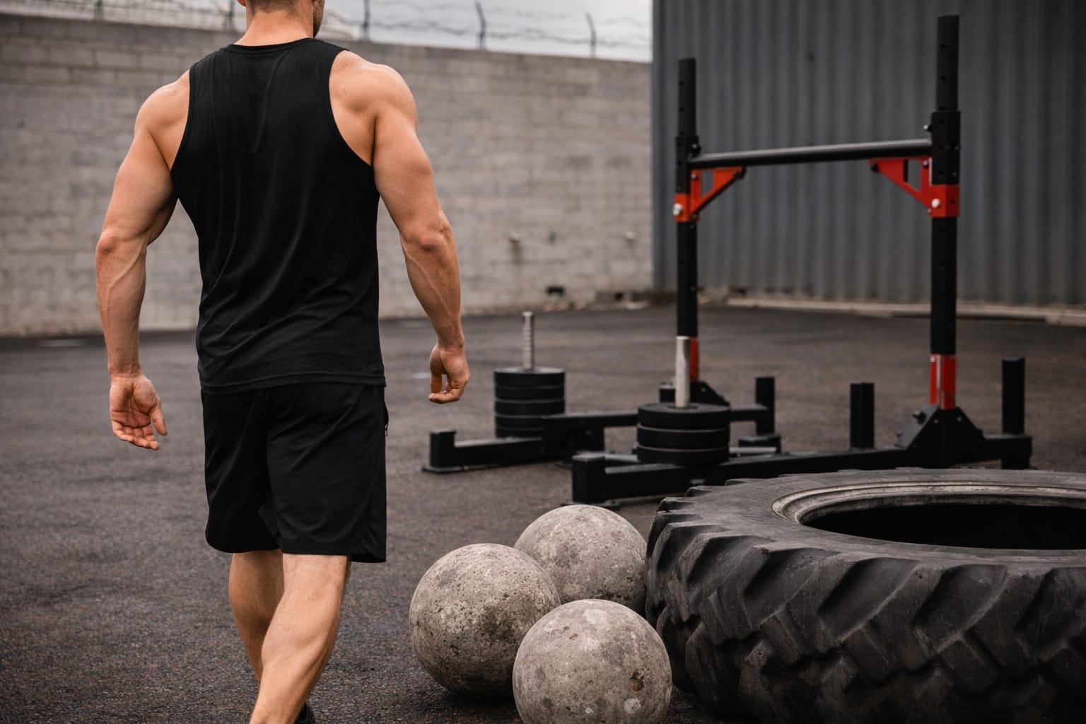 Strongman training equipment including atlas stones and farmer's handles