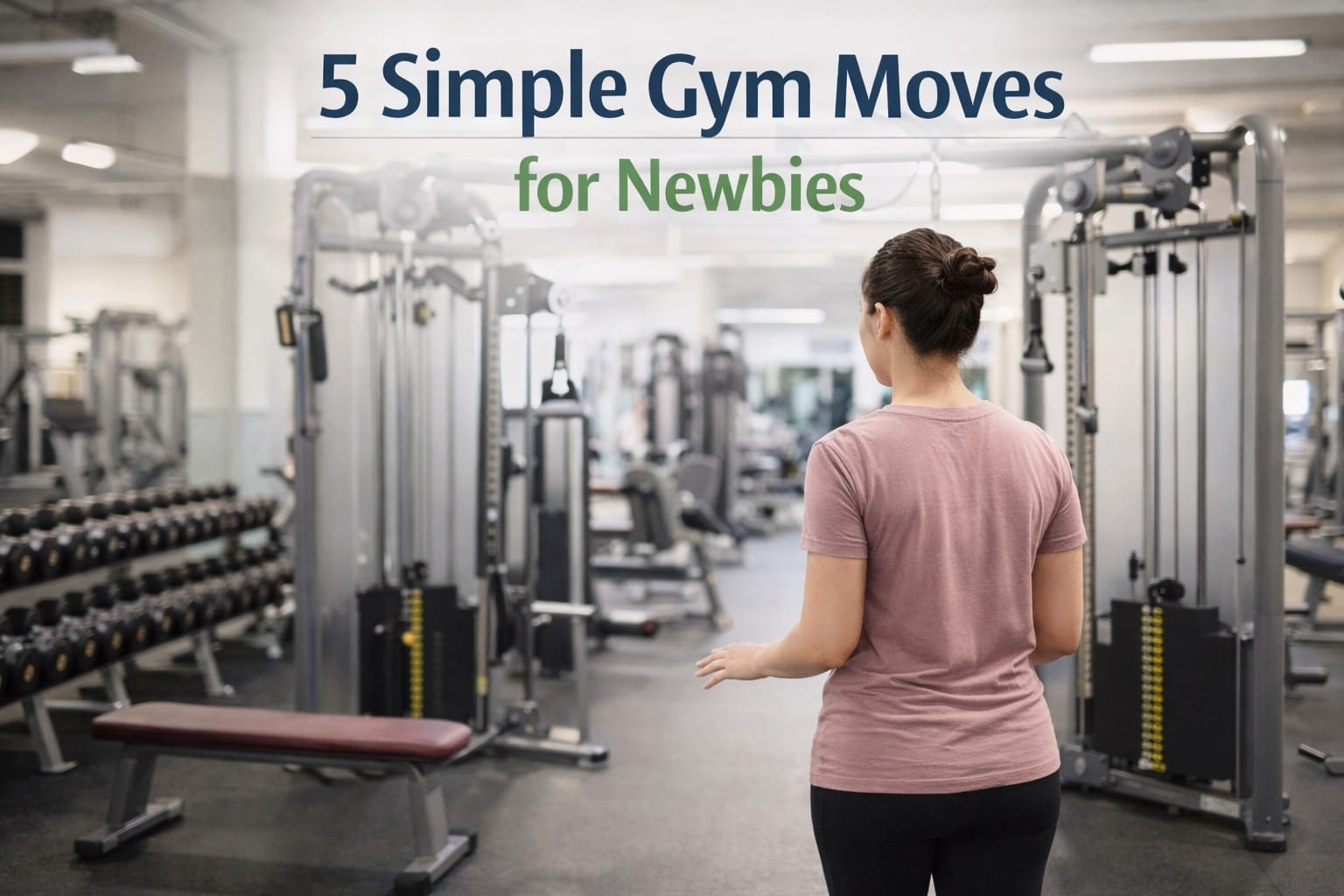 Beginner at dumbbell rack learning basic gym exercises with proper form