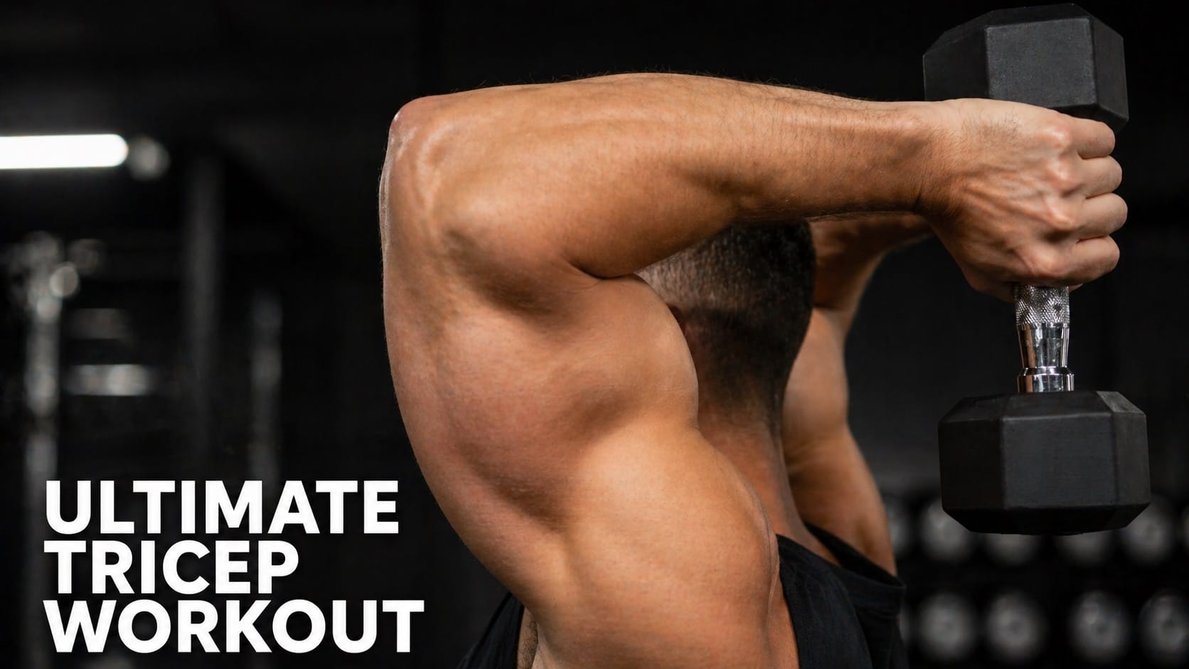 Close-up of arm performing tricep extension showing the back of the upper arm muscle engagement