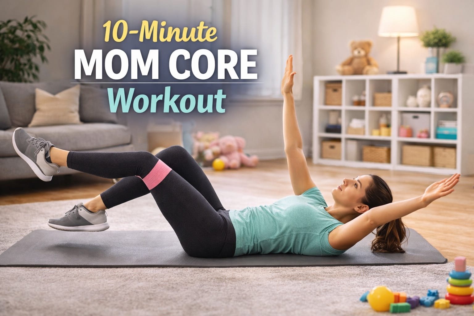 Mom doing core exercises at home