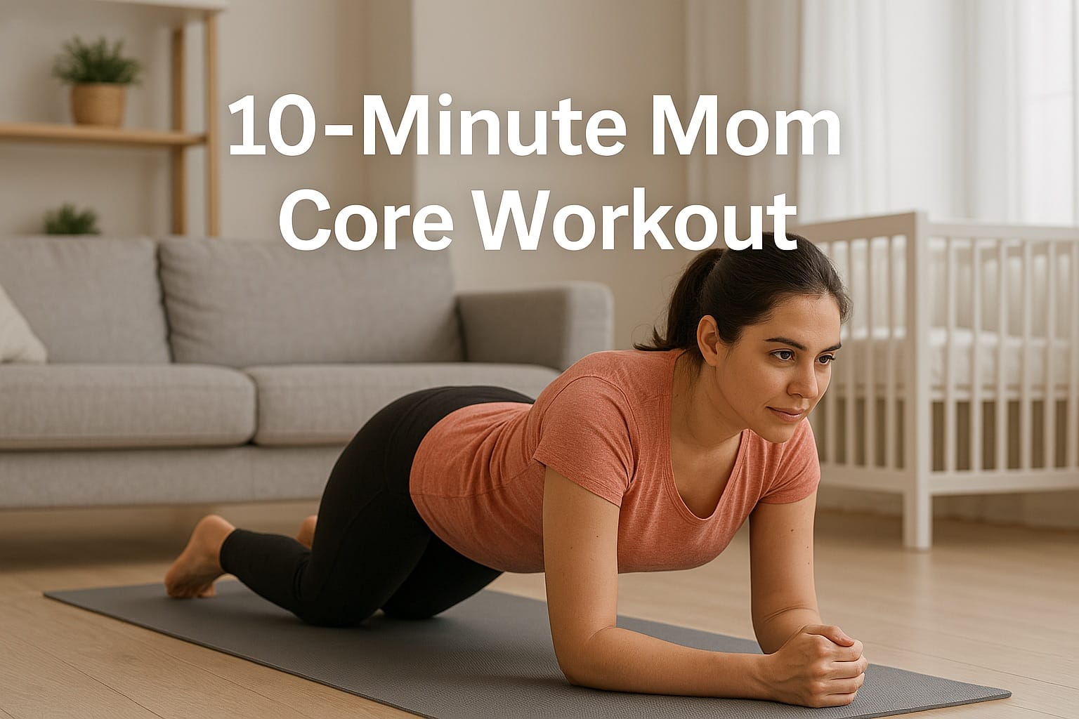 Mom doing core exercises at home