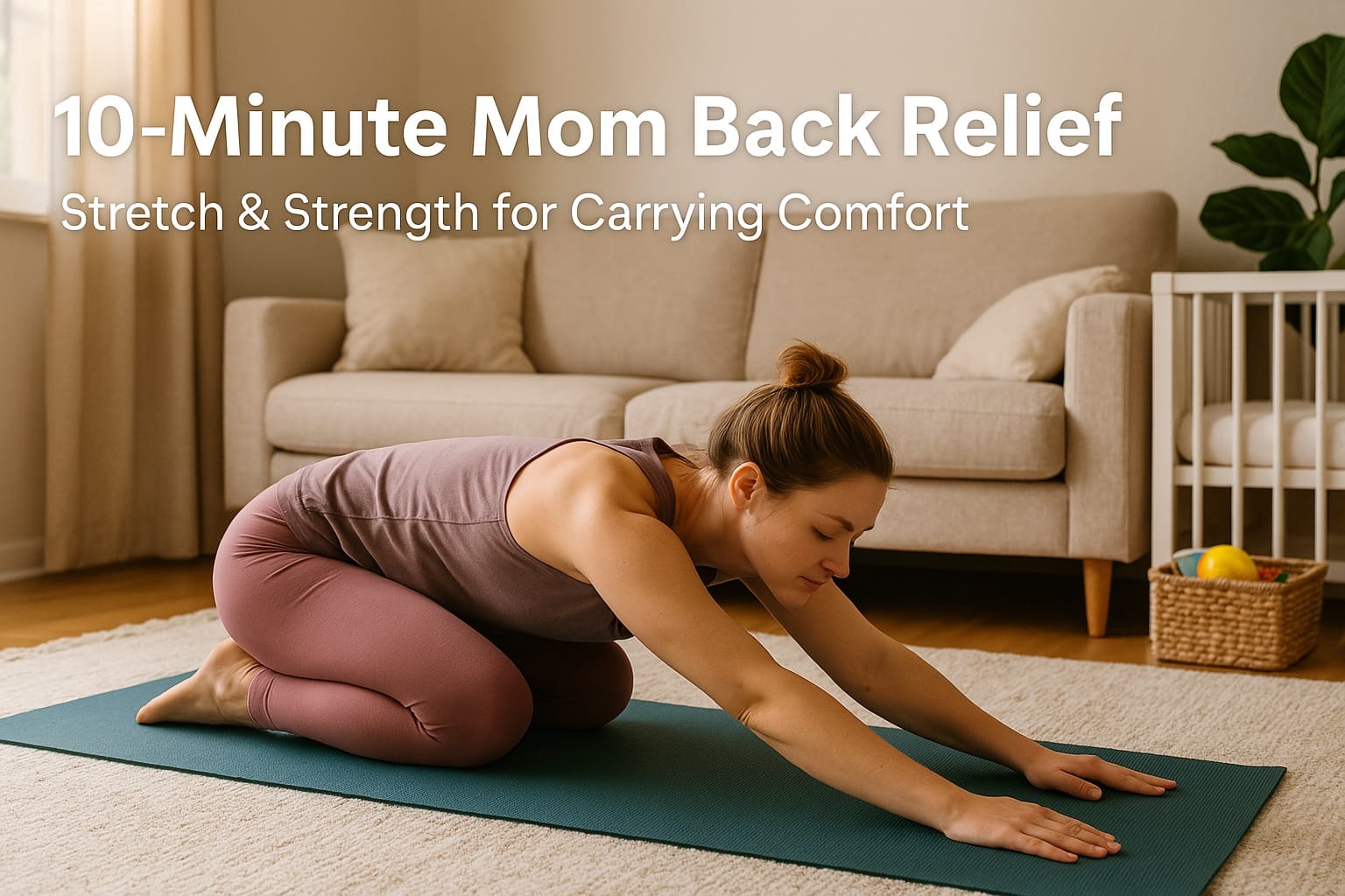 Mom doing back stretches at home