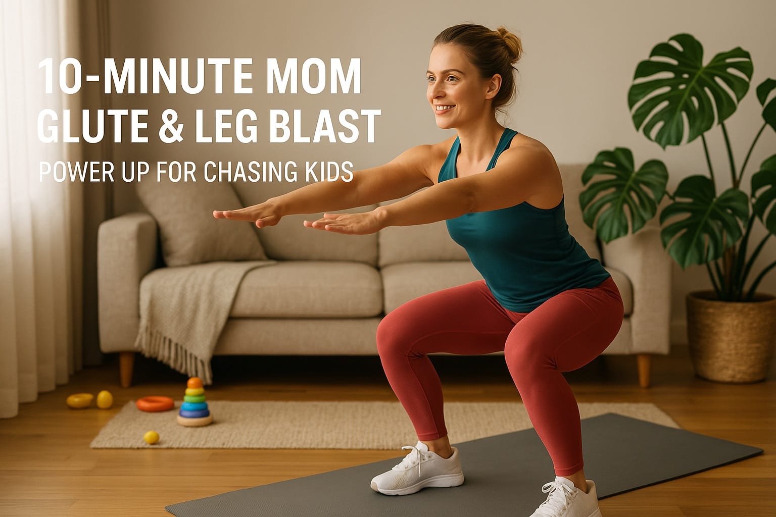 Mom doing leg exercises at home