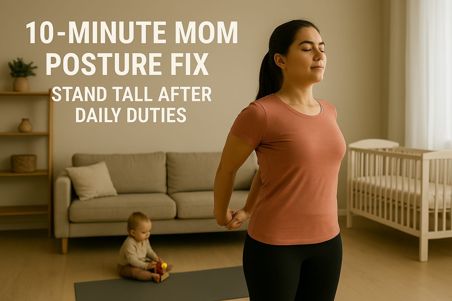 Mom doing posture correction exercises at home