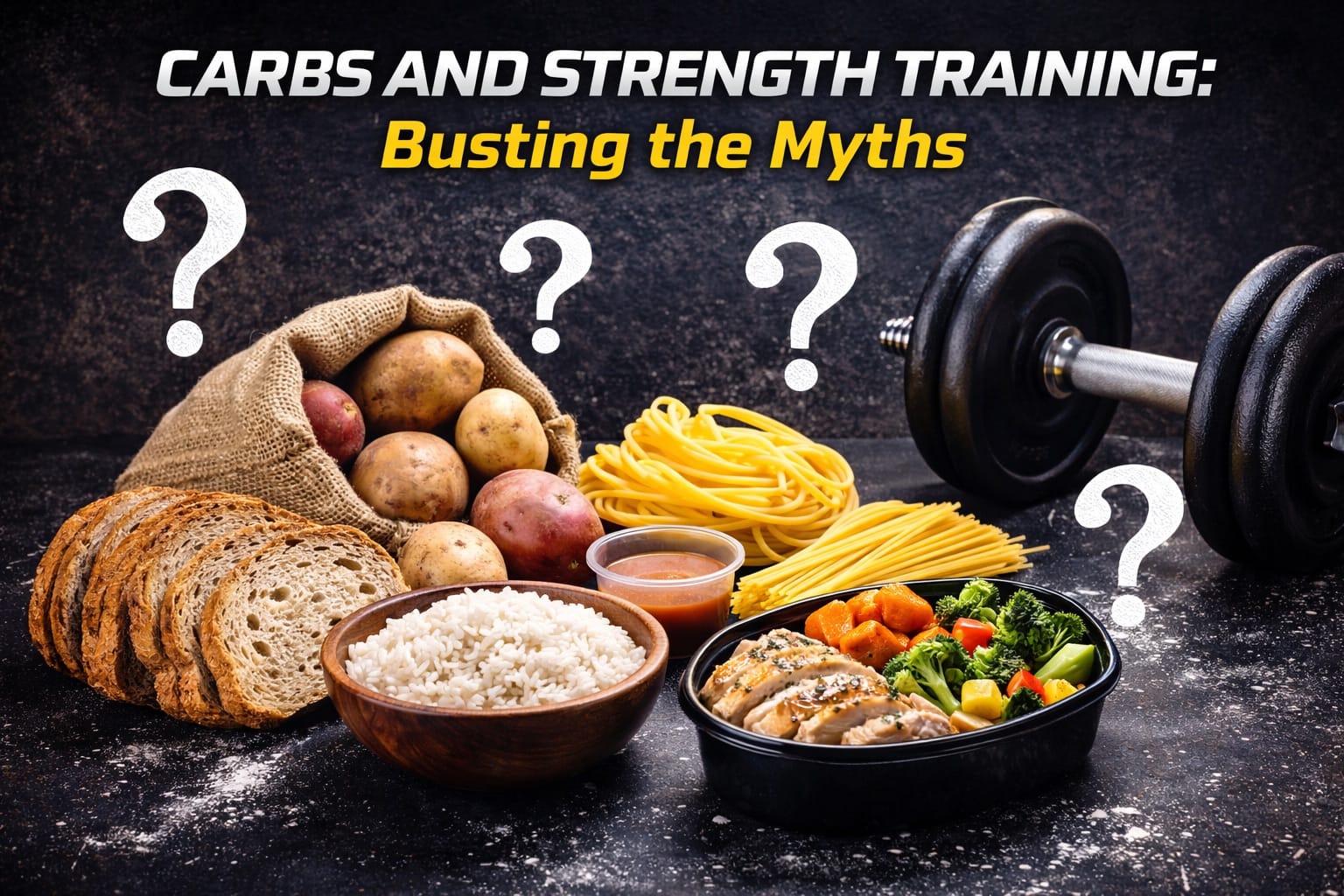 Person lifting weights with a plate of food in the background