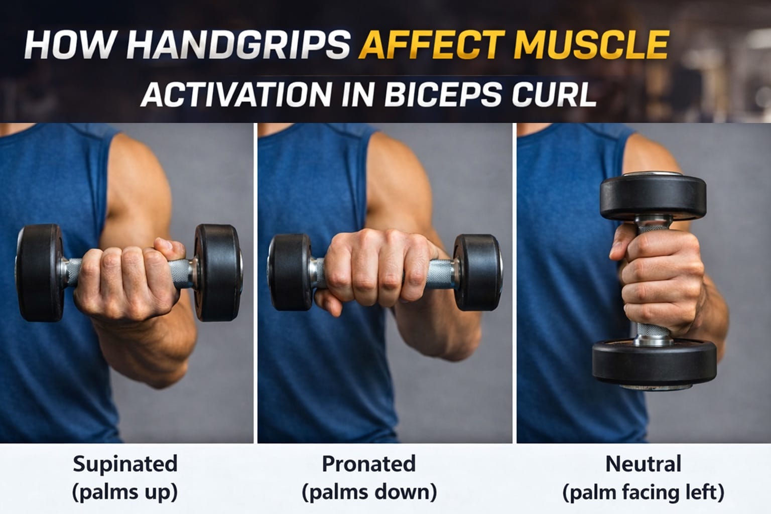 Person performing biceps curls with different handgrips