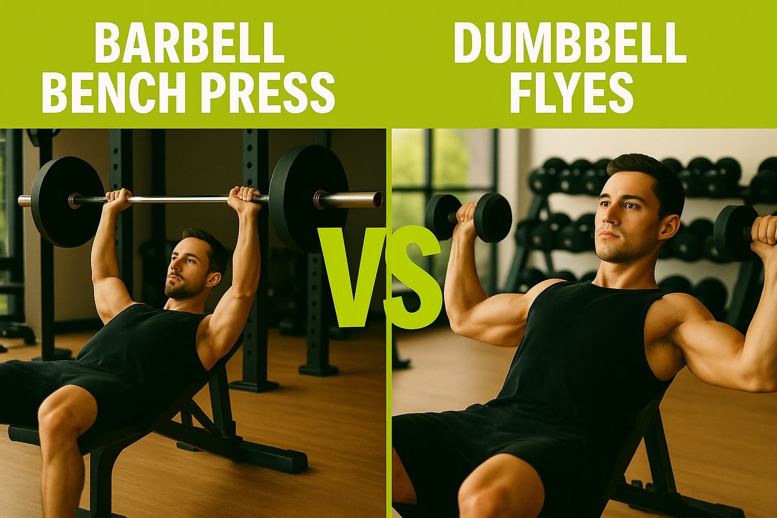 Man performing barbell bench press and dumbbell flyes