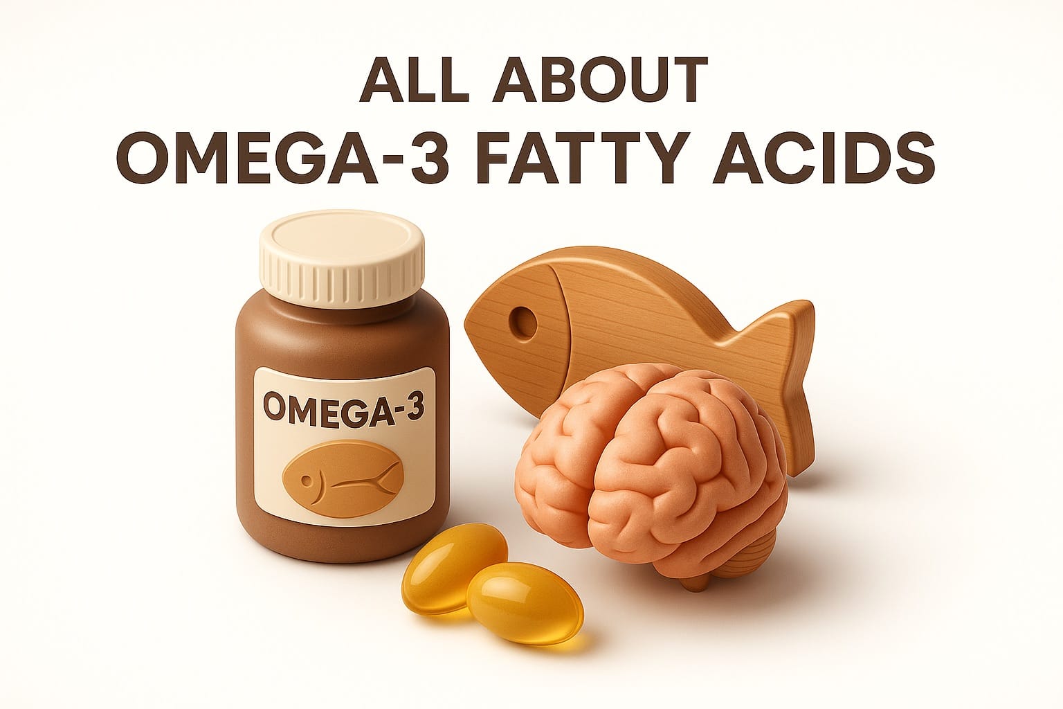 Omega-3 rich foods including salmon, walnuts, flaxseeds, chia seeds, and fish oil supplements