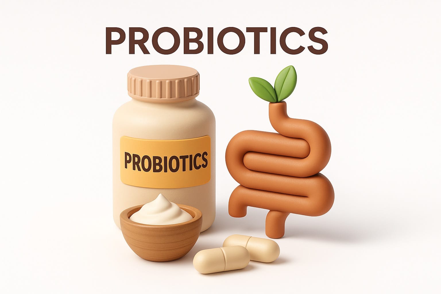 Probiotic-rich foods including yogurt, kefir, sauerkraut, and kimchi representing gut health and digestive wellness