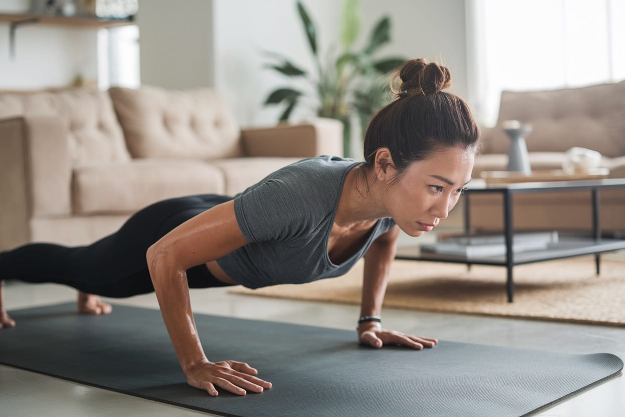 Person doing bodyweight exercises at home
