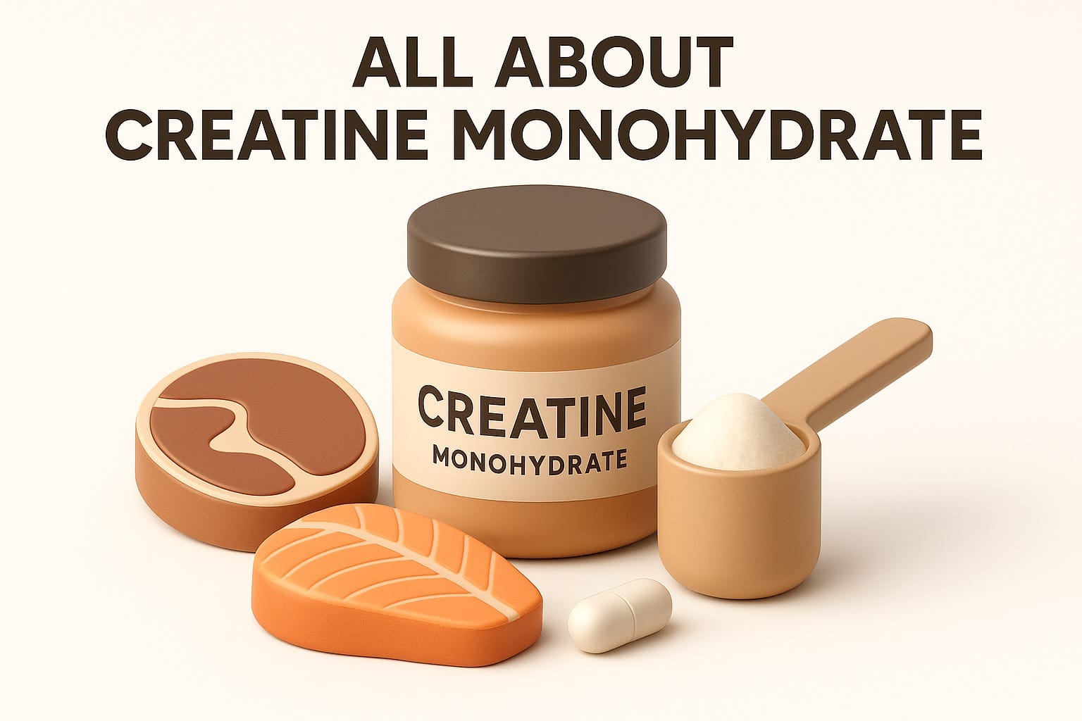 Creatine monohydrate powder and supplement with athlete training equipment