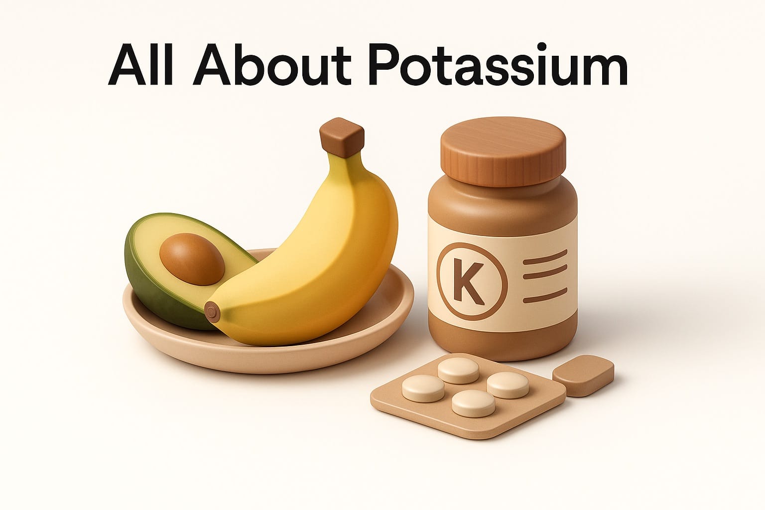 Potassium-rich foods including bananas, potatoes, spinach, and avocados
