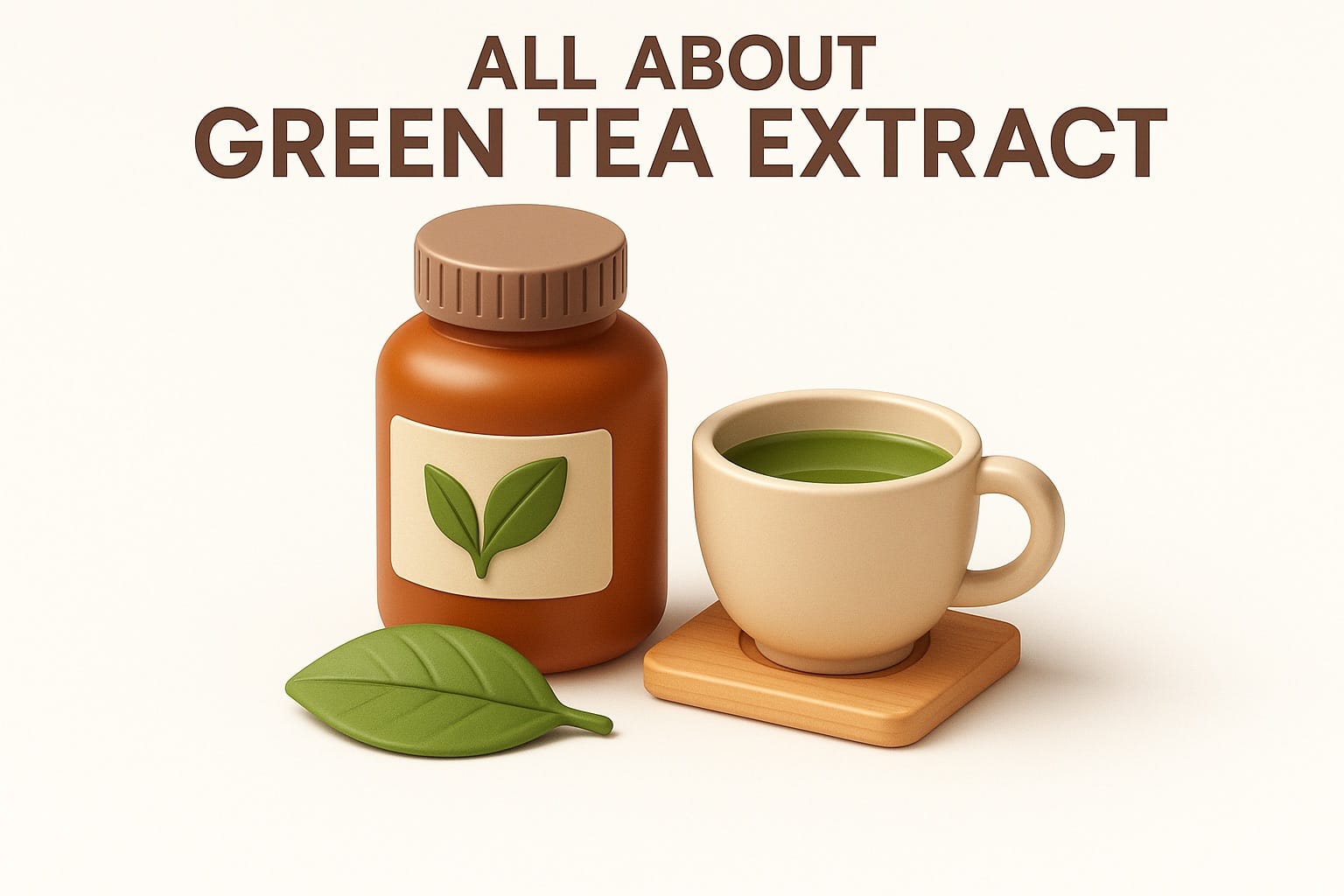 Green tea leaves and extract capsules with antioxidant compounds