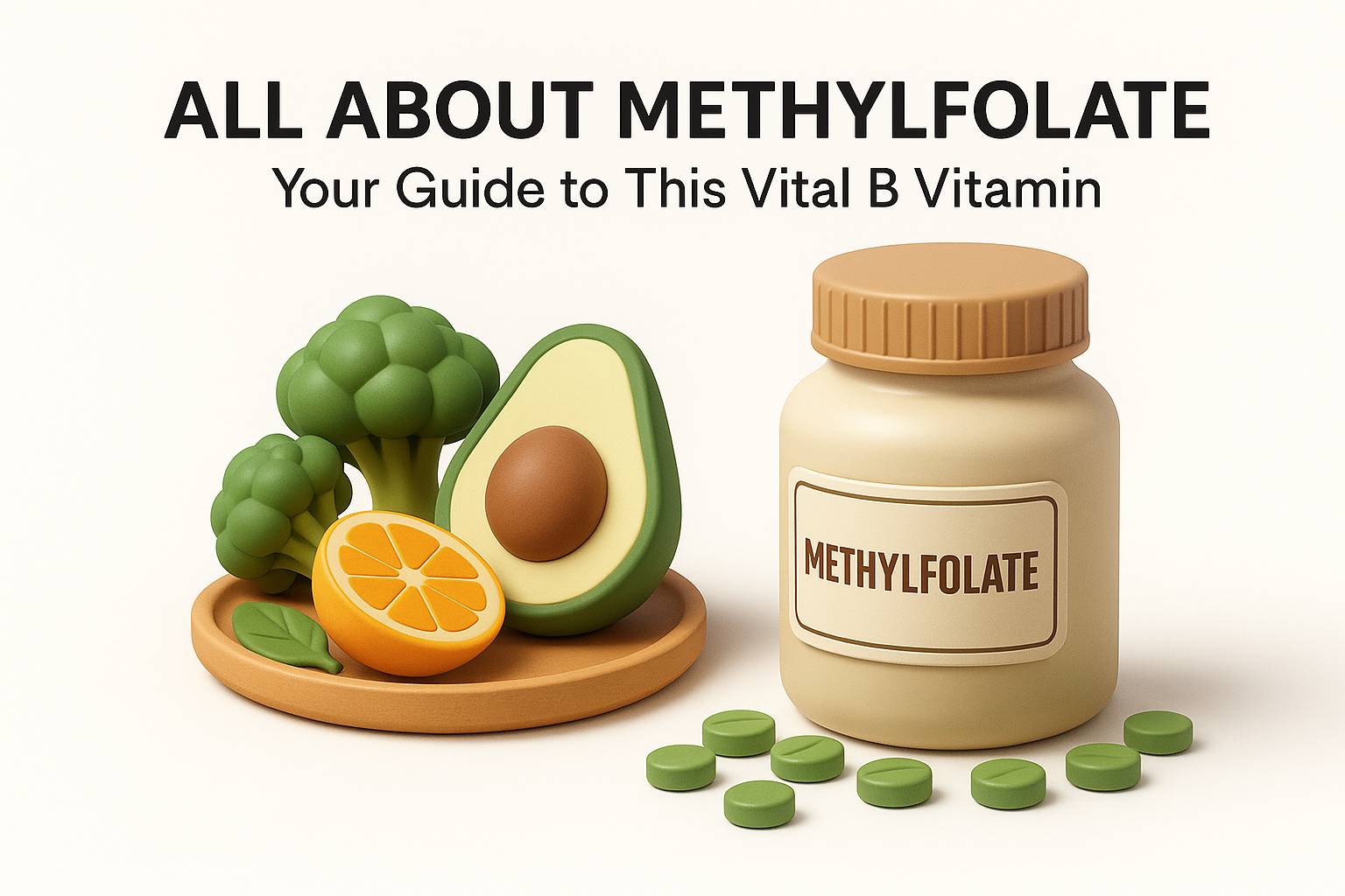 Methylfolate rich foods including leafy greens, lentils, and oranges