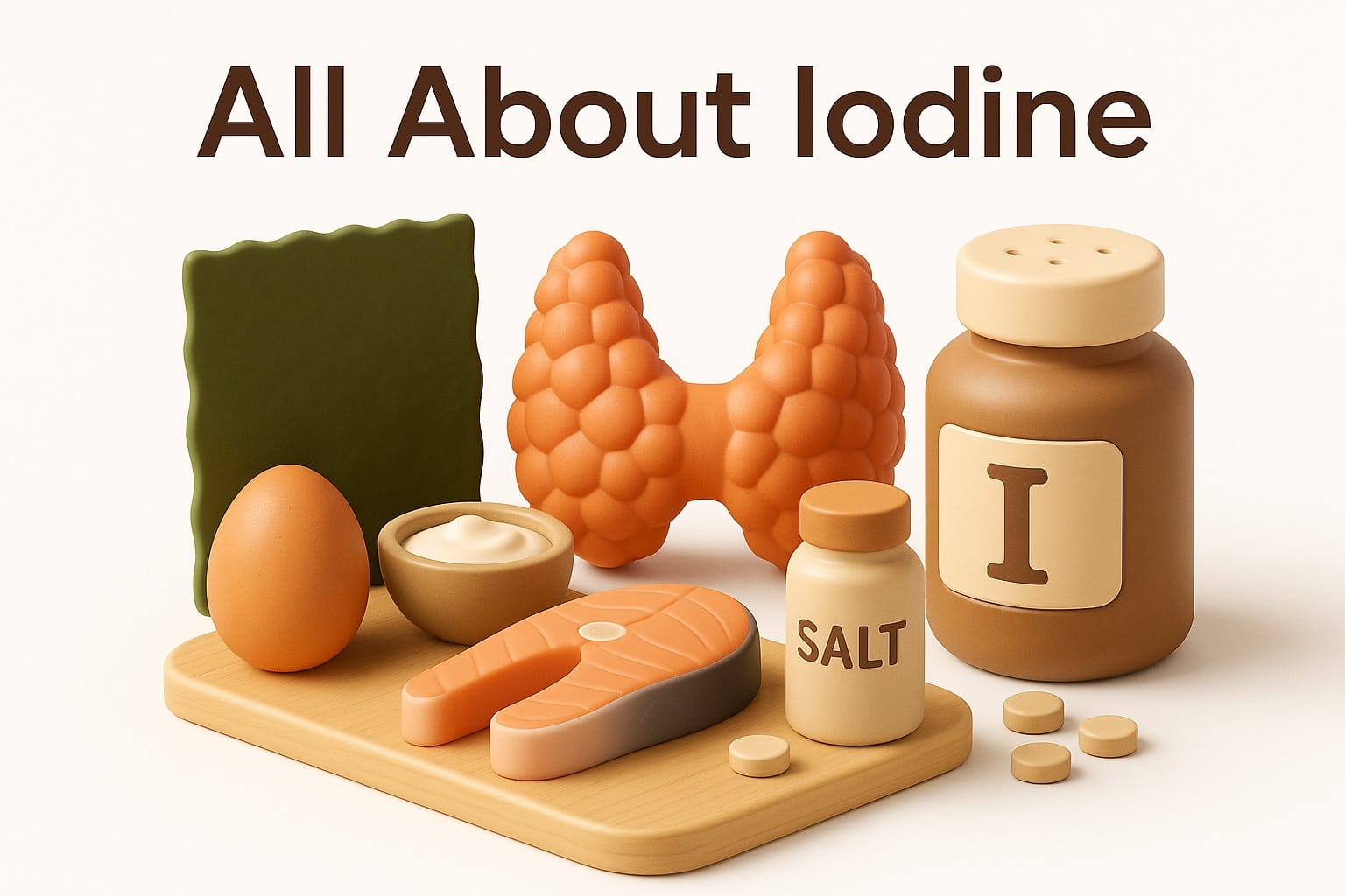 Iodine-rich foods including seaweed, fish, dairy, and iodized salt