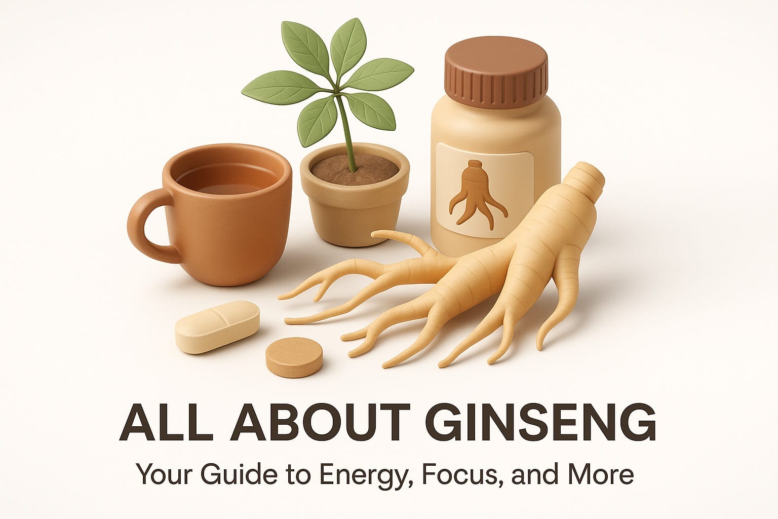 Ginseng roots and leaves showing the traditional herbal medicine