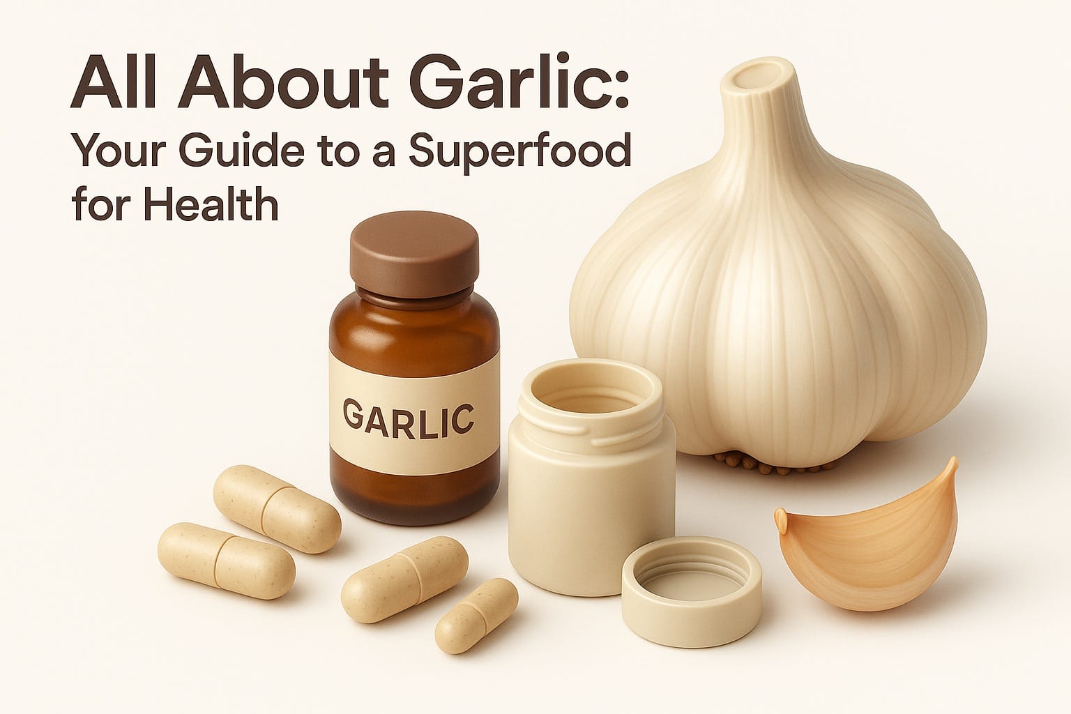 Fresh garlic bulbs and cloves on wooden cutting board