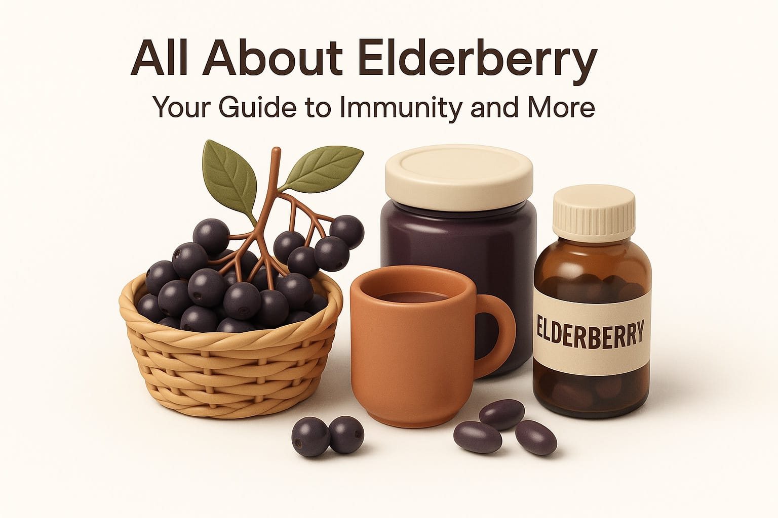 Dark purple elderberries on branches with green leaves