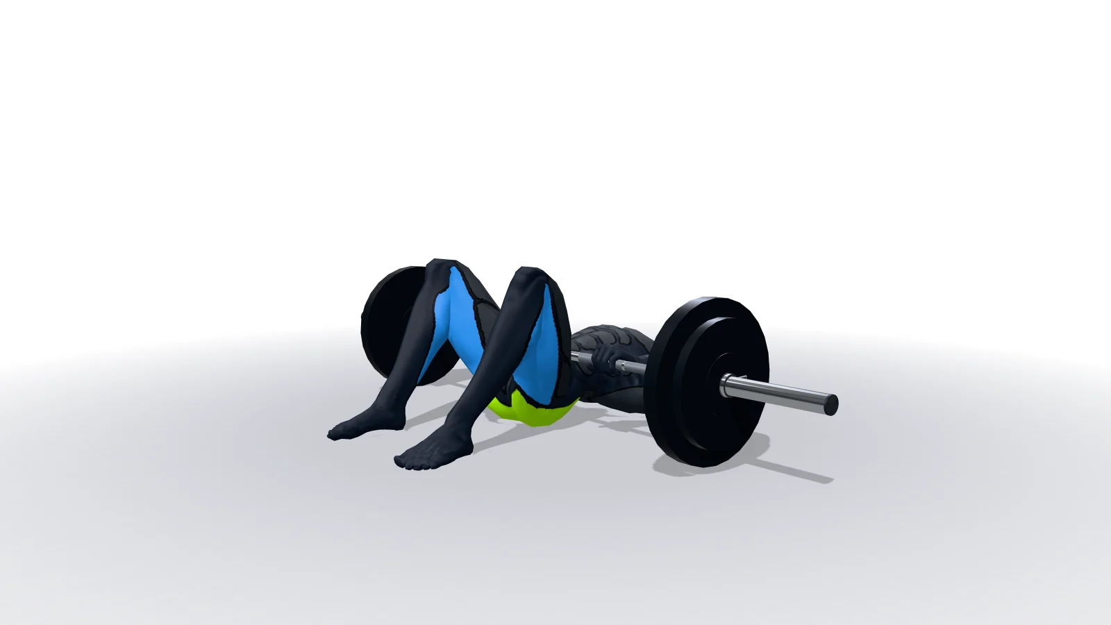Barbell Glute Bridge, mostrato da una figura 3D