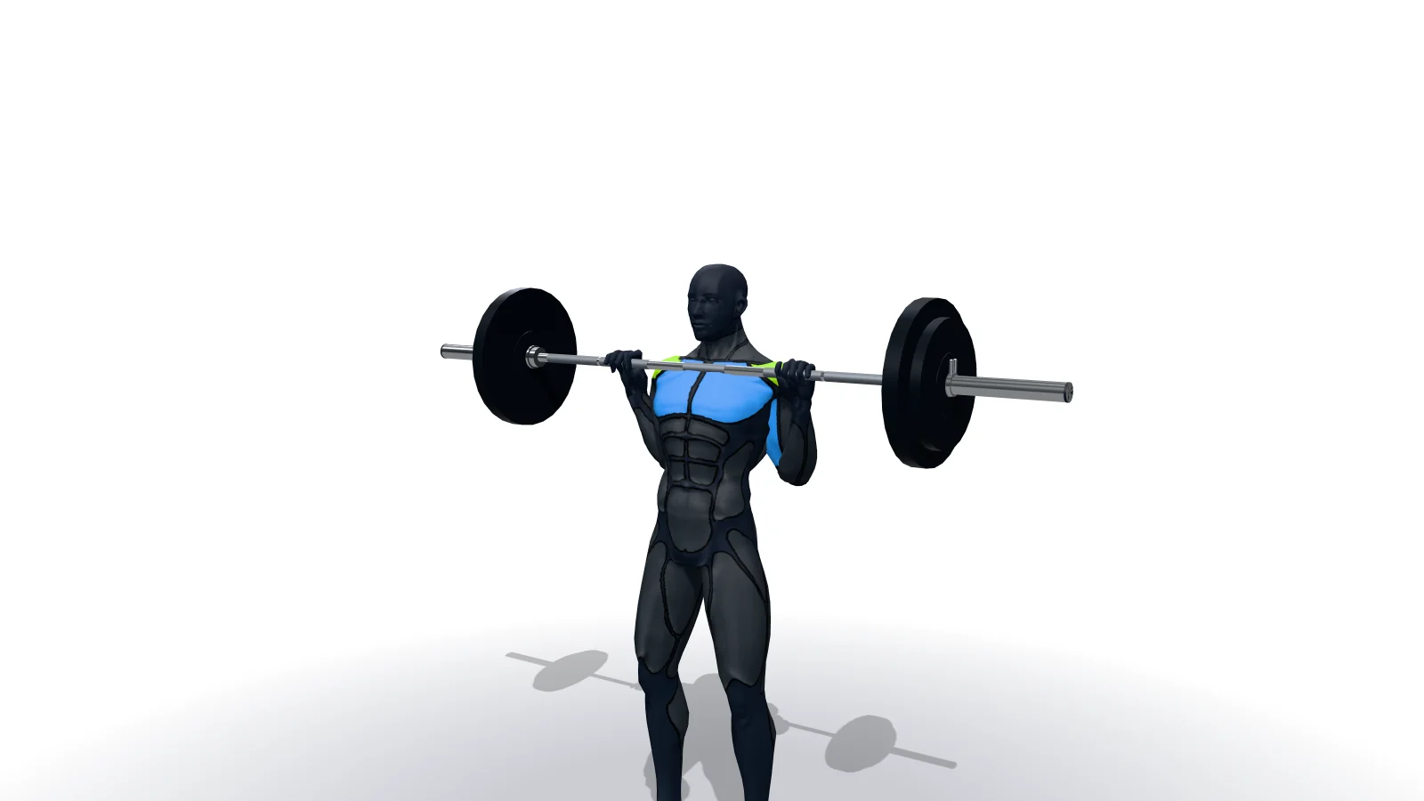 Barbell Shoulder Press, mostrato da una figura 3D