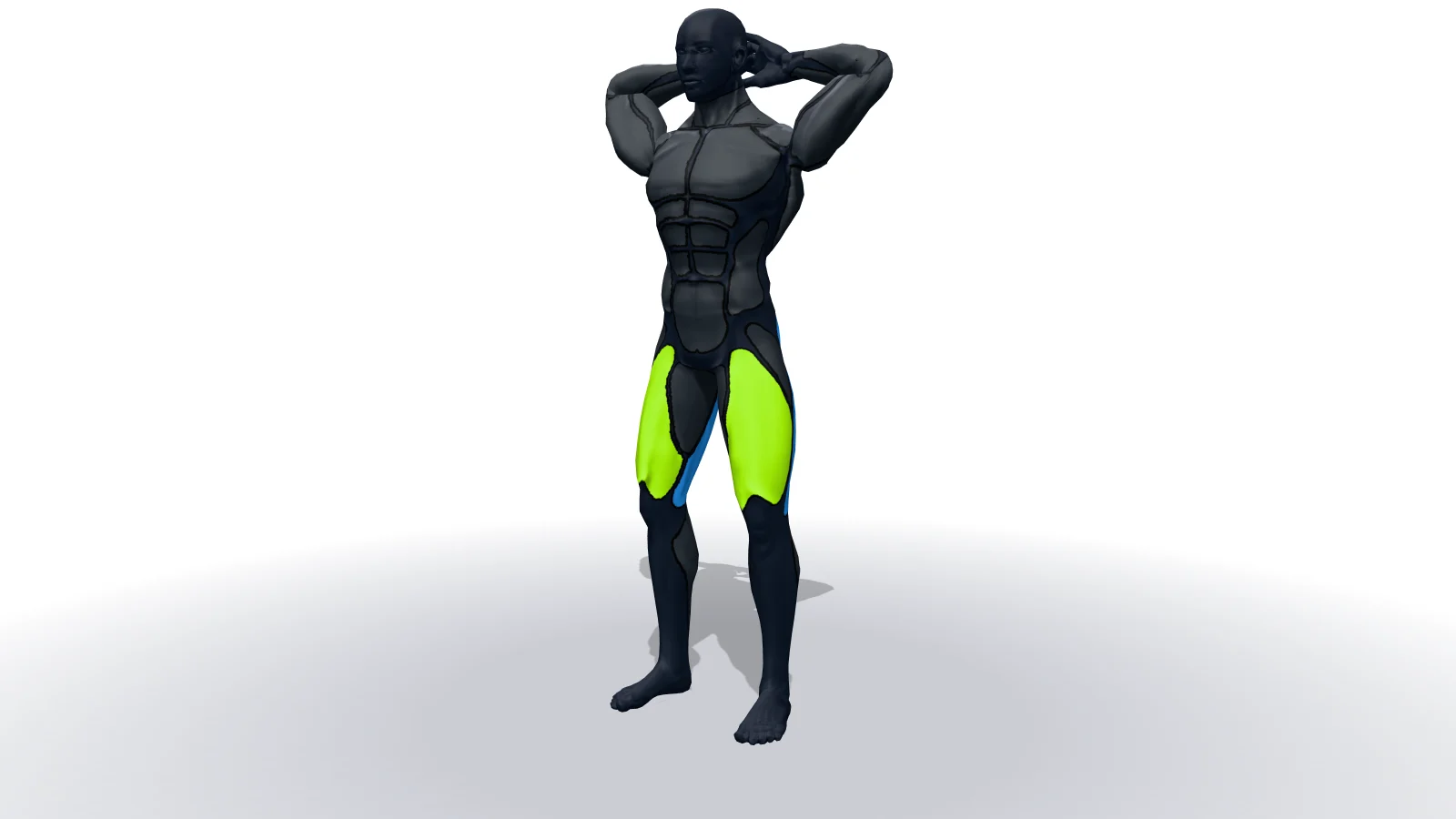 Bodyweight Squat, mostrato da una figura 3D
