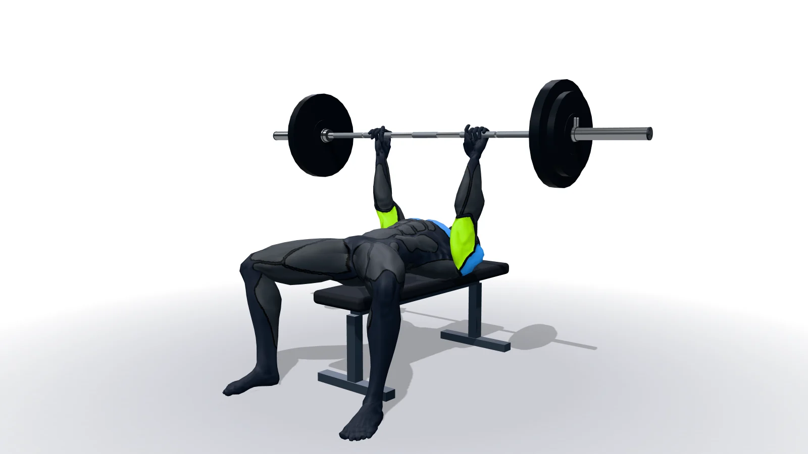Close-Grip Barbell Bench Press, mostrato da una figura 3D