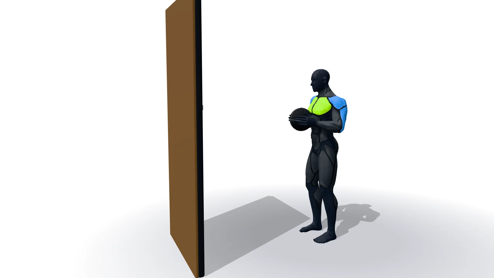 Medicine Ball Chest Pass, mostrato da una figura 3D