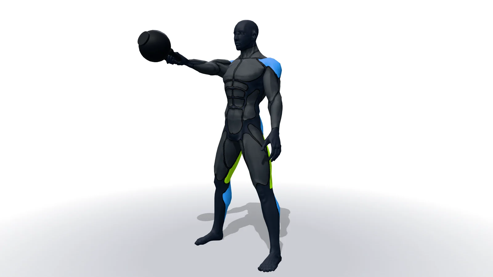 One-Arm Kettlebell Swings, diperagakan oleh figur 3D
