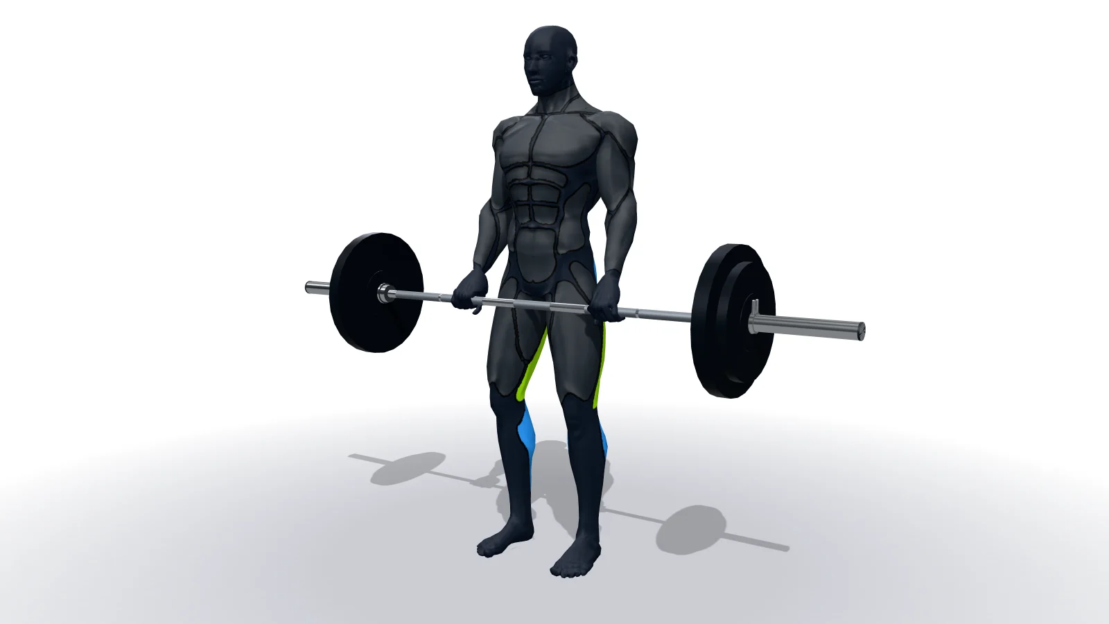 Romanian Deadlift, mostrato da una figura 3D