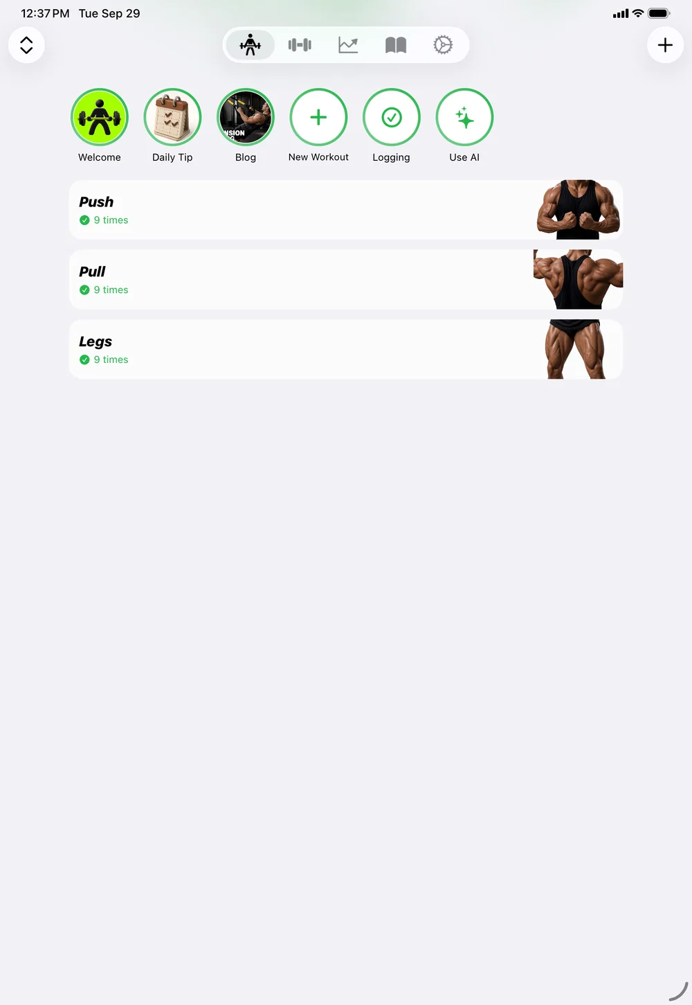 The Easy Reps workouts screen on iPad