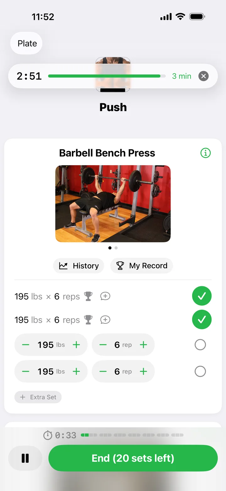 Logging sets of bench press in Easy Reps