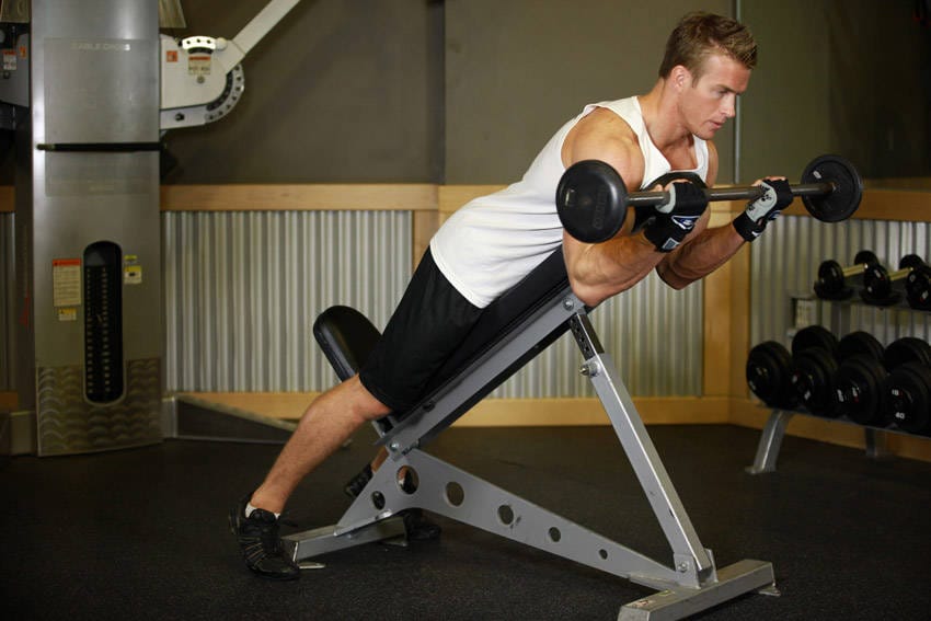 Barbell Curls Lying Against An Incline - Step 1