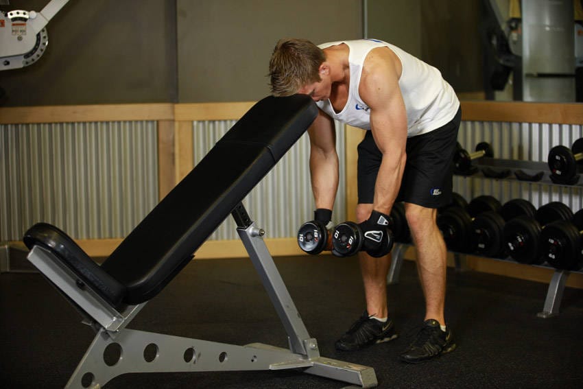 Bent Over Dumbbell Rear Delt Raise With Head On Bench - Step 0
