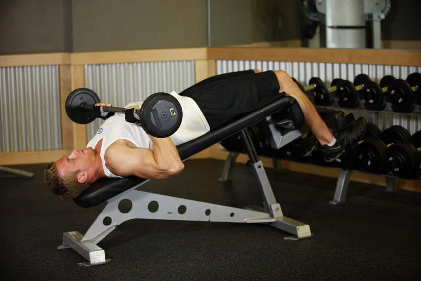 Decline Close-Grip Bench To Skull Crusher - Step 1