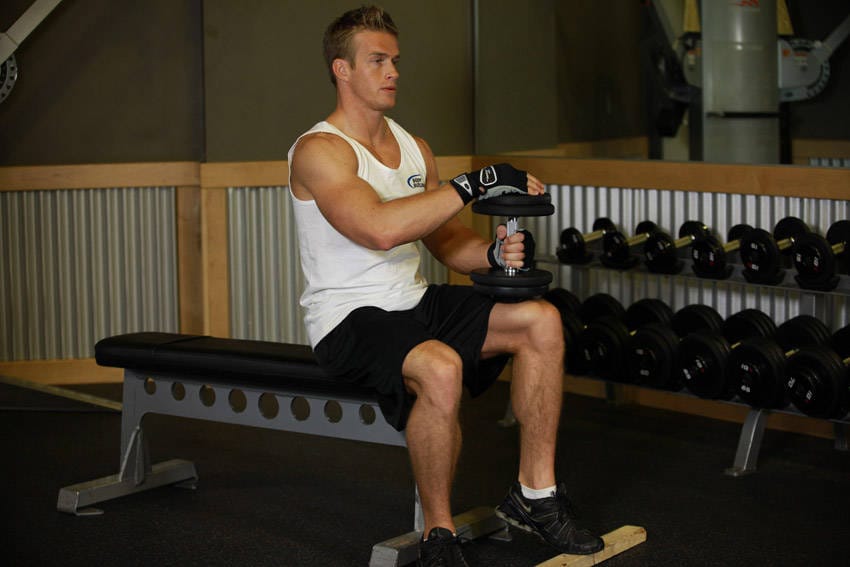 Dumbbell Seated One-Leg Calf Raise - Step 0