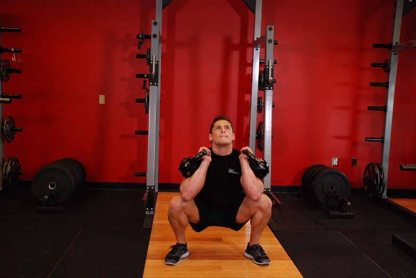 Front Squats With Two Kettlebells - Step 1