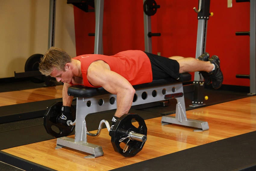 Lying Cambered Barbell Row - Step 0