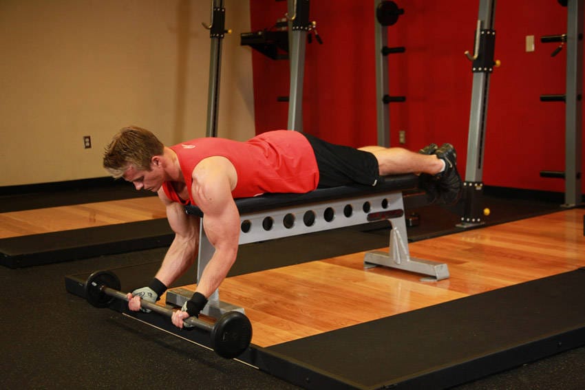 Lying High Bench Barbell Curl - Step 0