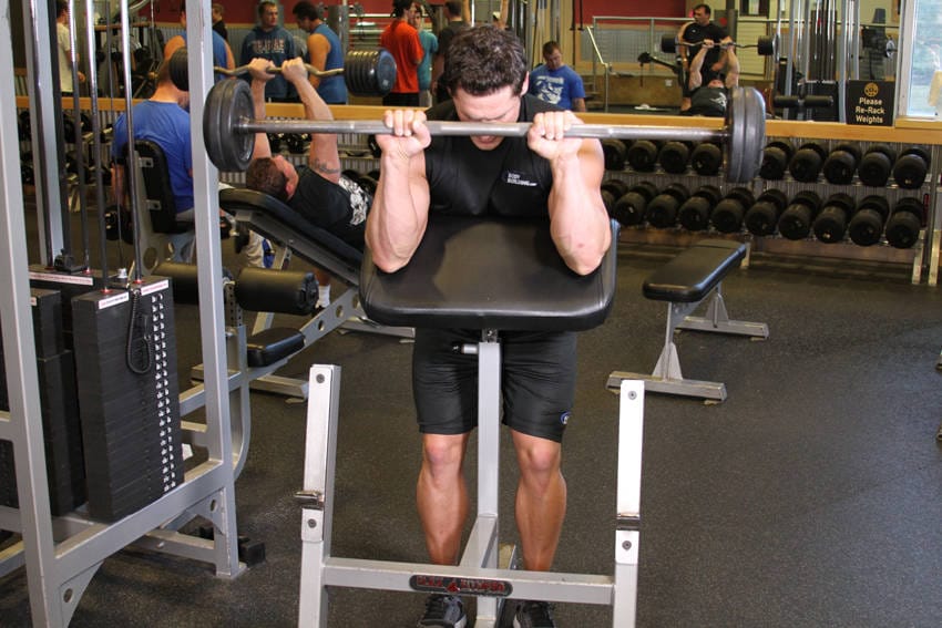 Reverse Barbell Preacher Curls - Step 1