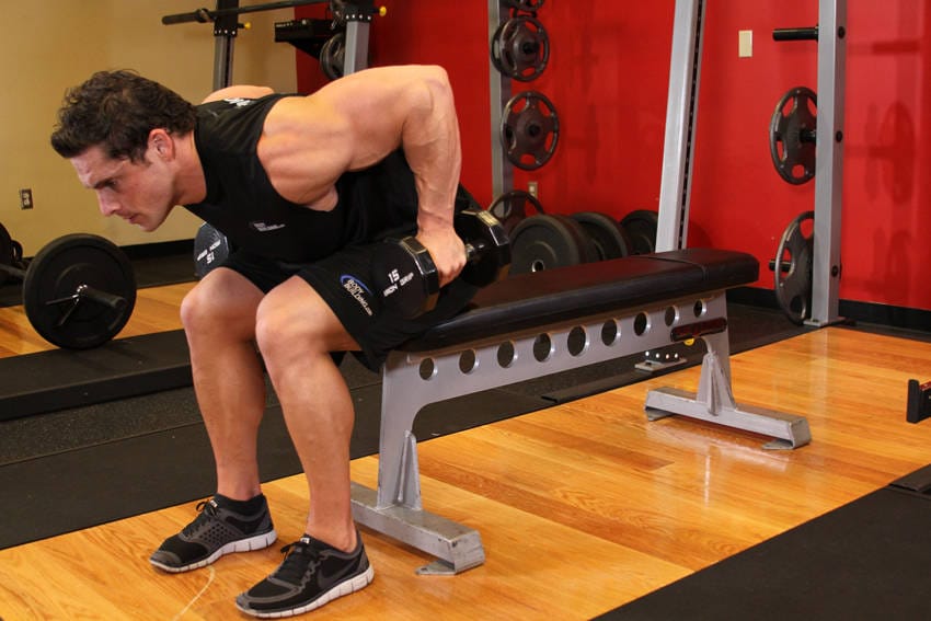 Seated Bent-Over Two-Arm Dumbbell Triceps Extension - Step 0