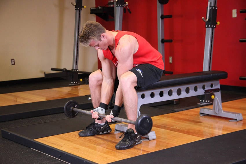 Seated Close-Grip Concentration Barbell Curl - Step 0