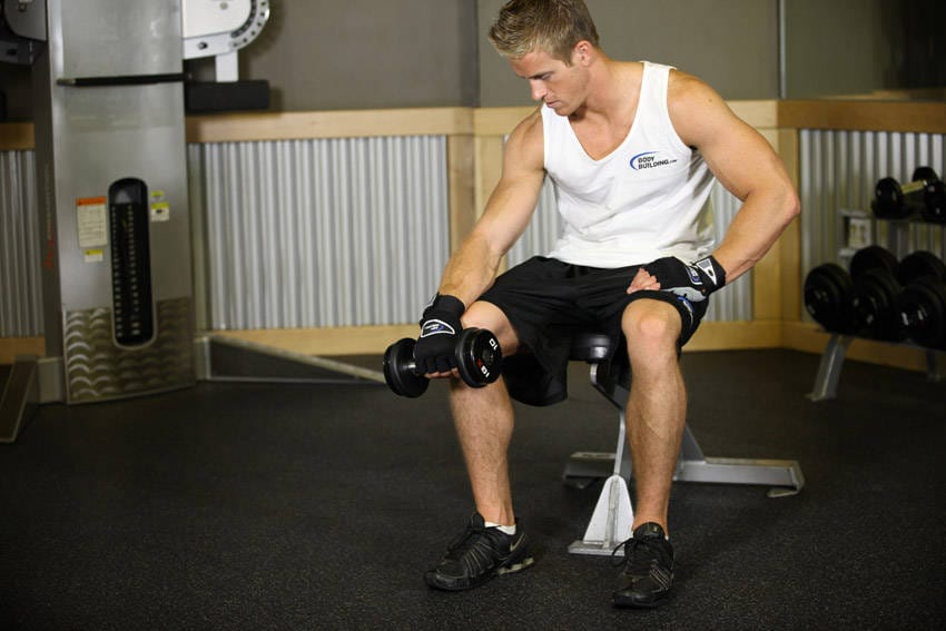 Seated One-Arm Dumbbell Palms-Down Wrist Curl - Step 0