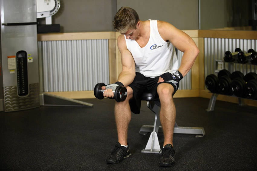 Seated One-Arm Dumbbell Palms-Up Wrist Curl - Step 0